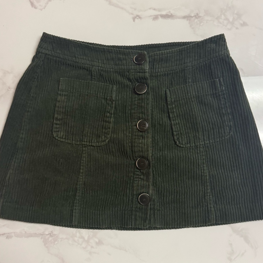 Zara Forest Green Corduroy A-Line  Mini Skirt
